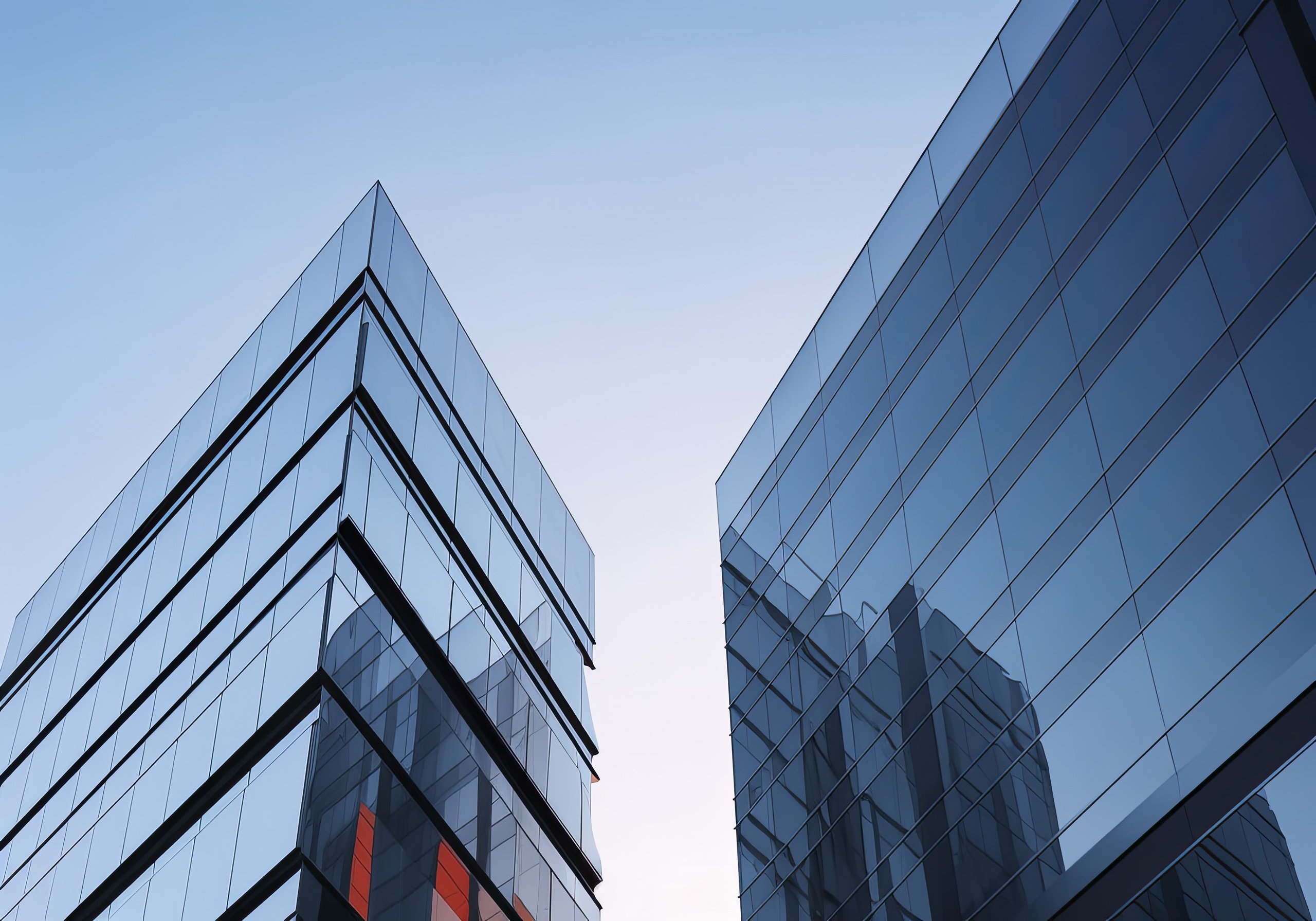 two modern buildings with glass windows. architecture design of